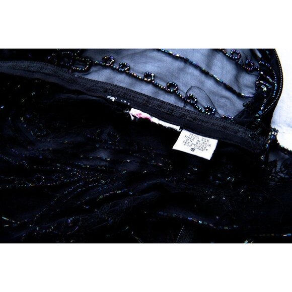 Vtg Women's Fully Hand Beaded Blouse Black Purple Essence Beads With Black Chemi - Picture 5 of 10